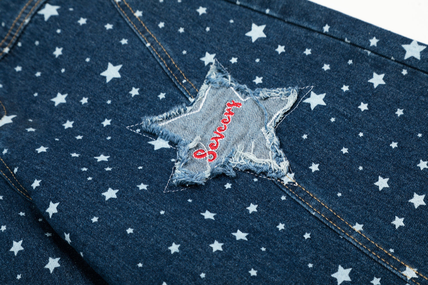 Seventy Star | All-Over Star Print Jeans with Applique - Luxuryurbanwear