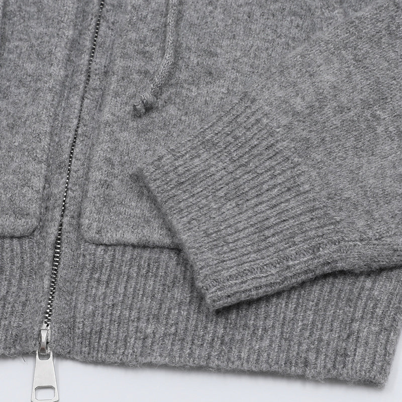 Offtrack Zip | Off-Shoulder Knit Hoodie - Luxuryurbanwear
