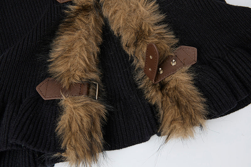 Buckled Fur | Knit Cardigan with Faux Trim - Luxuryurbanwear