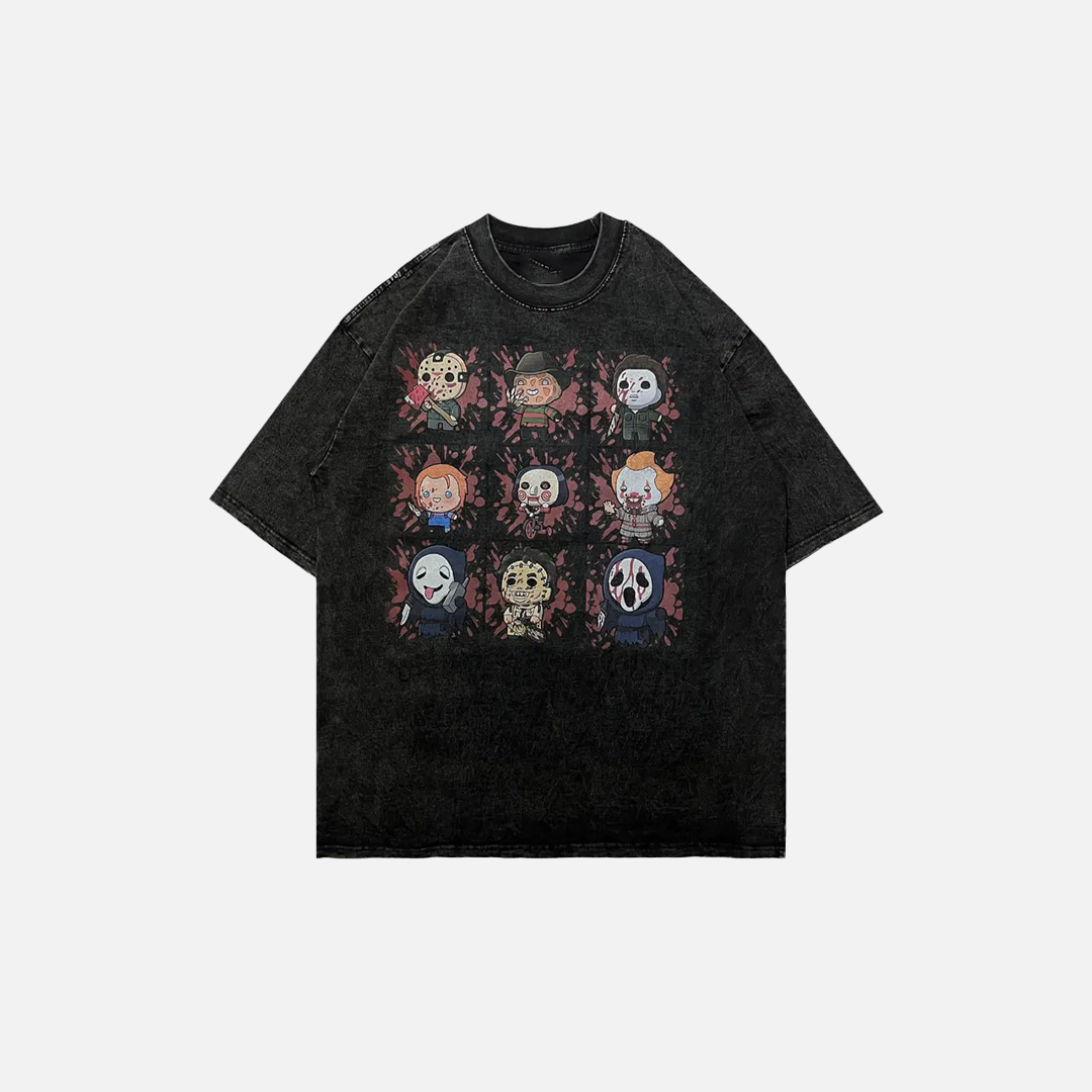 Insulated Oversized Washed Funny Cartoon Killers T-Shirt - Luxuryurbanwear