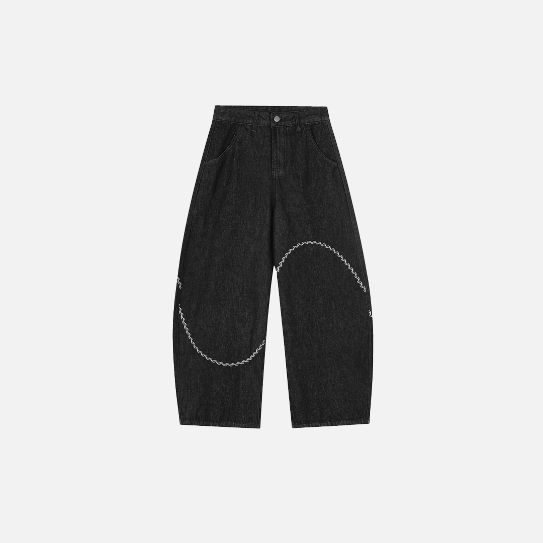 Unique Embroidered Irregular Wide Leg Jeans - Luxuryurbanwear