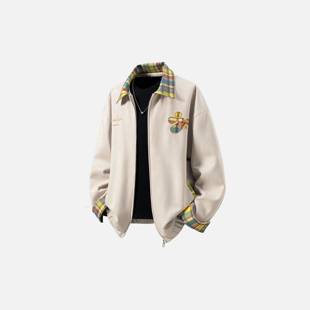 Trendy Fashionable Embroidered Suede Plaid Jacket - Luxuryurbanwear