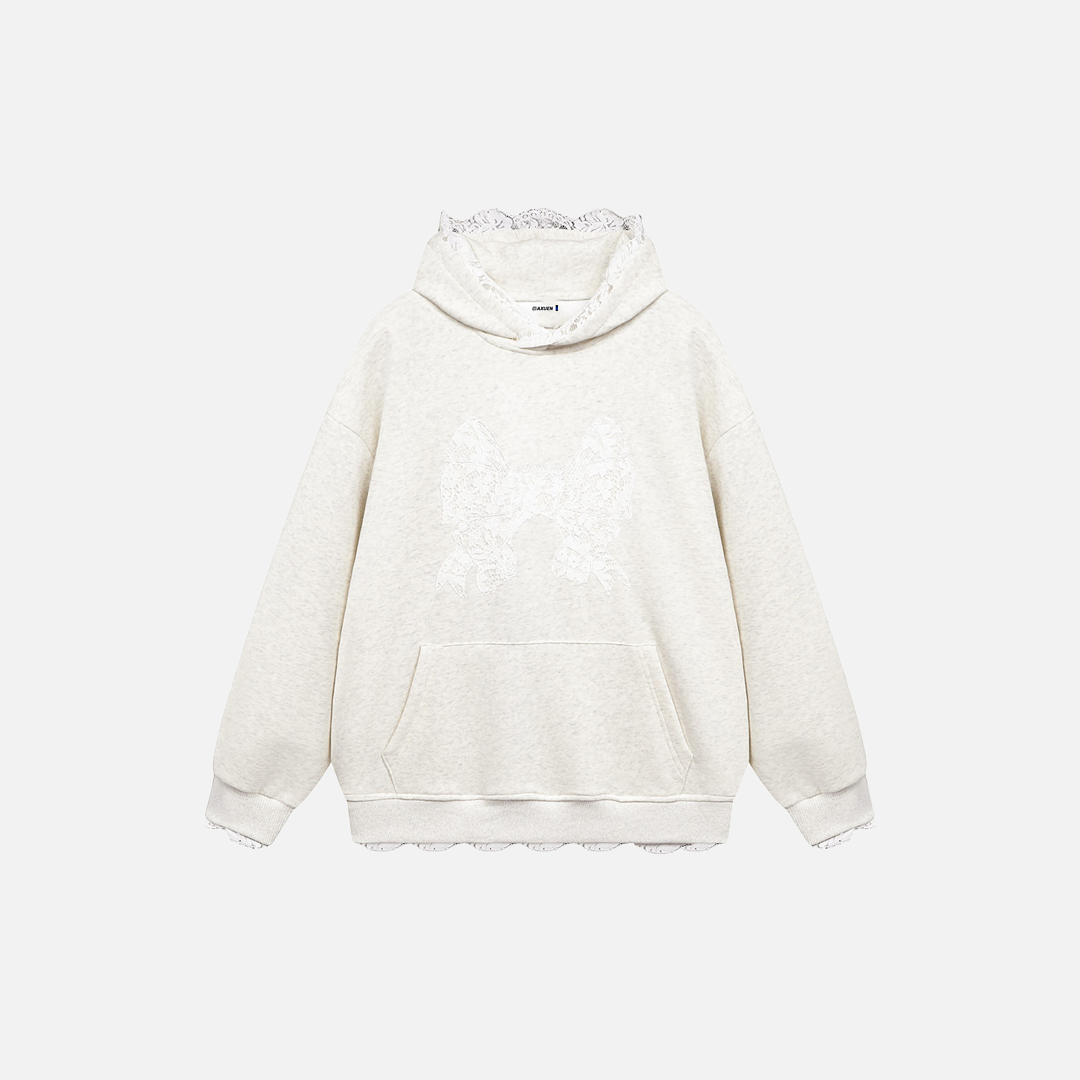 Stylish Flattering Lace Trim Butterfly Hoodie - Luxuryurbanwear