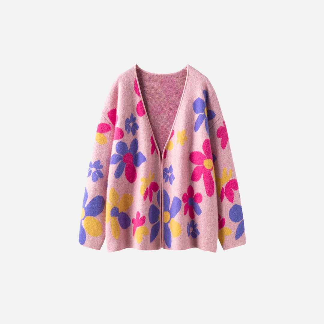Luxury Floral Jacquard V-Neck Knit Cardigan - Luxuryurbanwear
