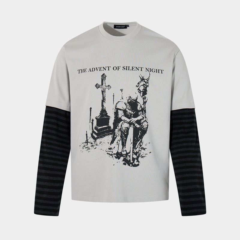 Gothic Knight Print | Layered Long Sleeve T-Shirt - Luxuryurbanwear