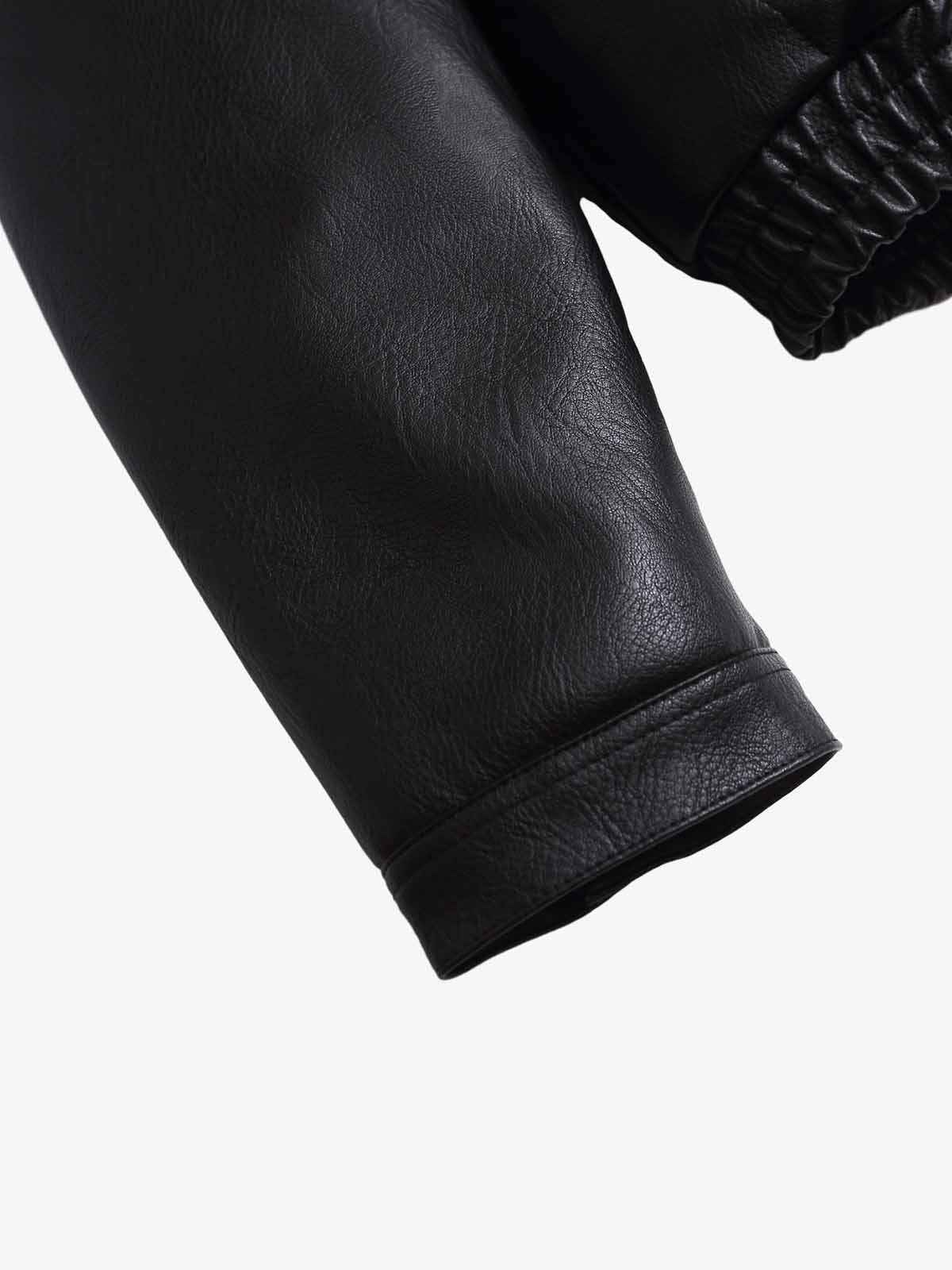 Street Fur-Trim Collar Leather Bomber Jacket