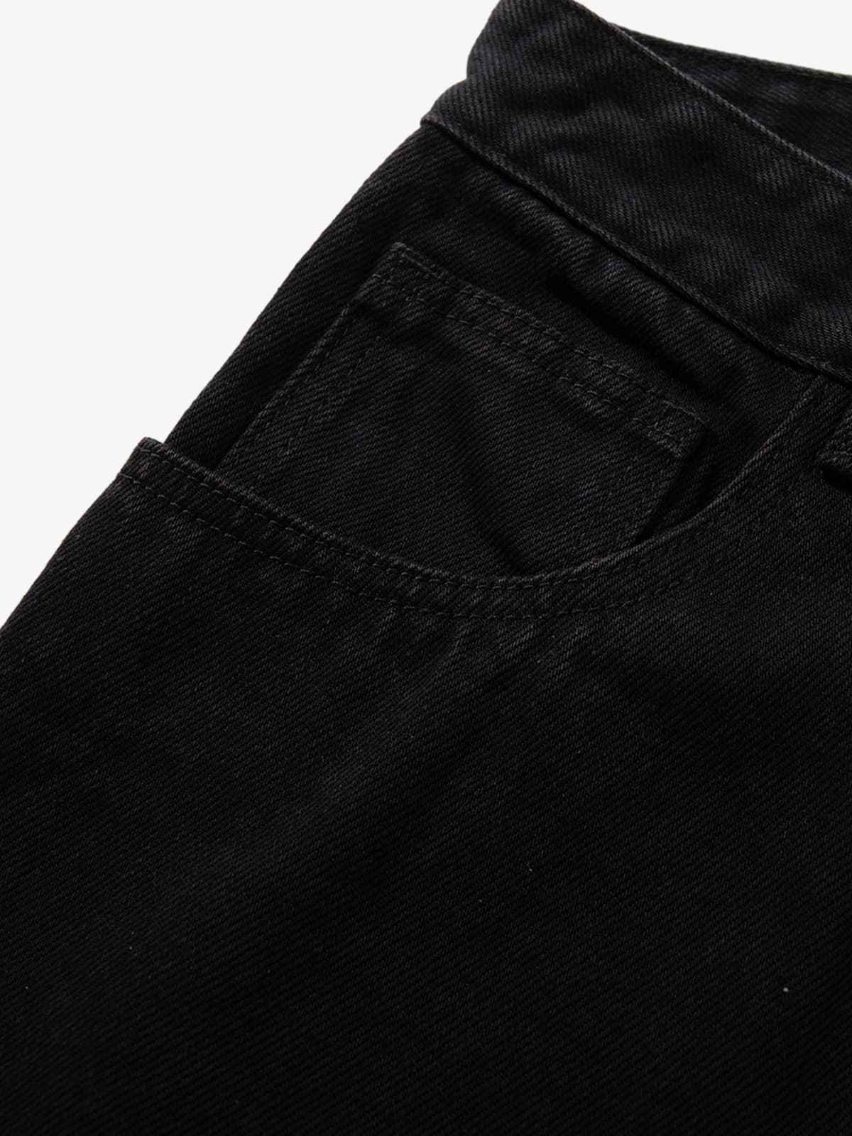 Retro Rhinestone Leopard Patch Music Note Straight Jeans