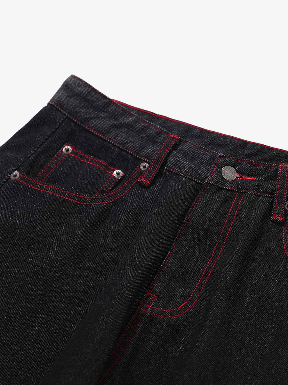 Retro Red Contrast Stitching Pocket Barrel Jeans