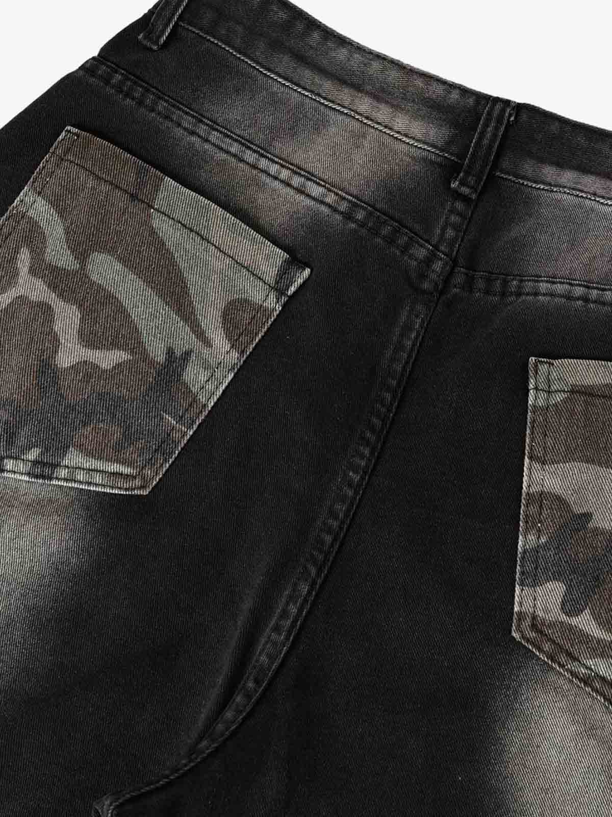 Butterfly Spray Graphic Camo Pocket Barrel Jeans - Luxuryurbanwear