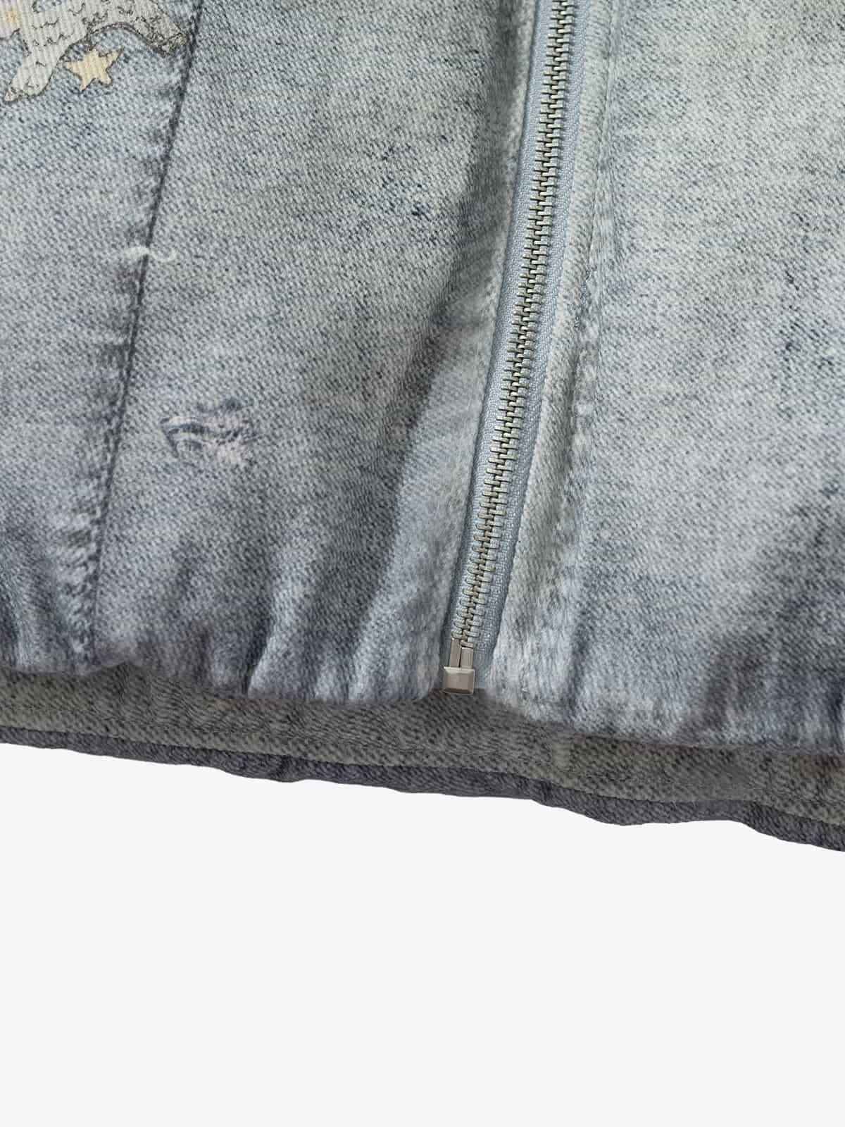 Street Illusion Denim Print Stand Collar Padded Cotton Jacket