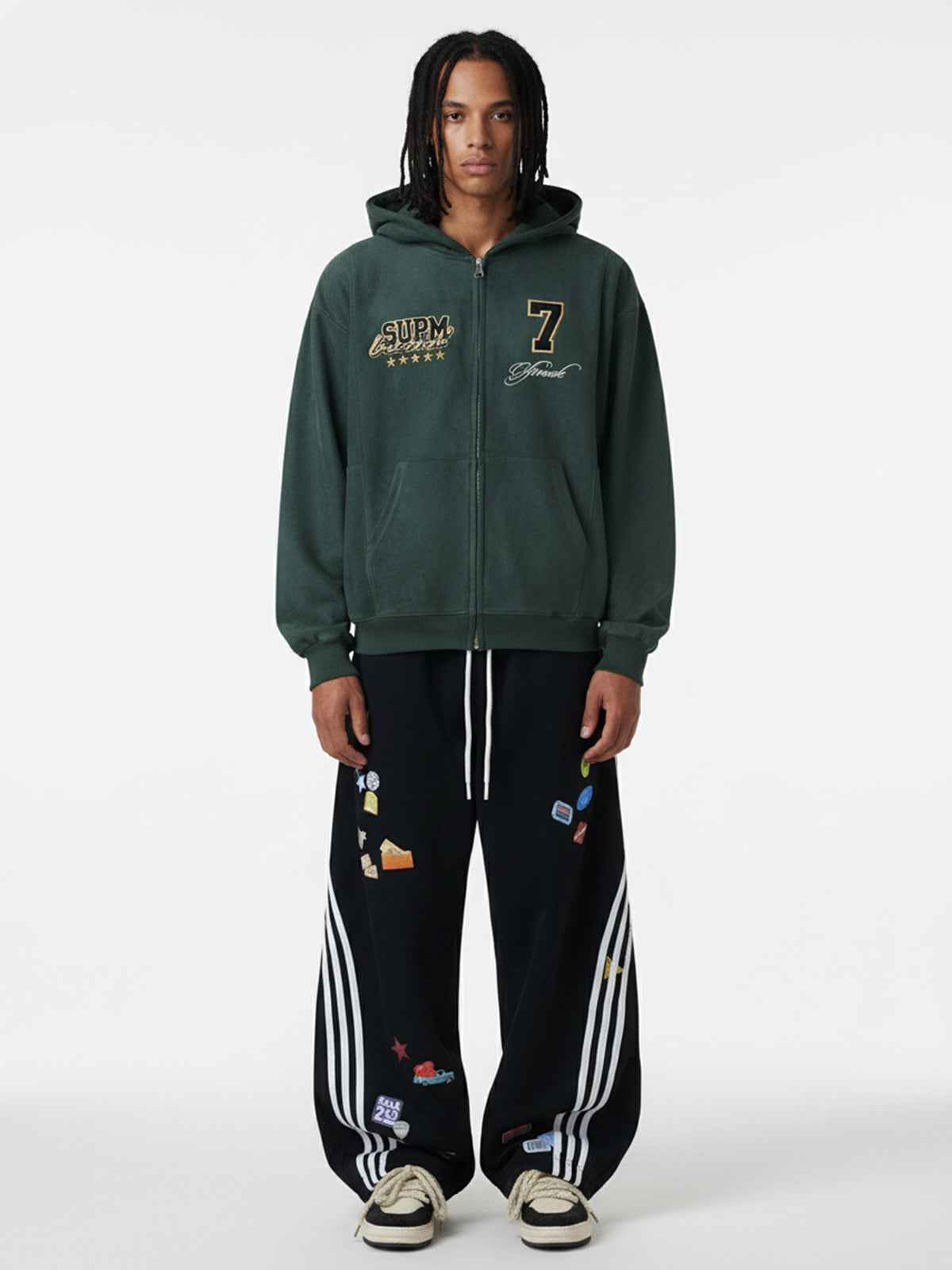 Suede Letter Embroidered Cropped Zip-Up Hoodie