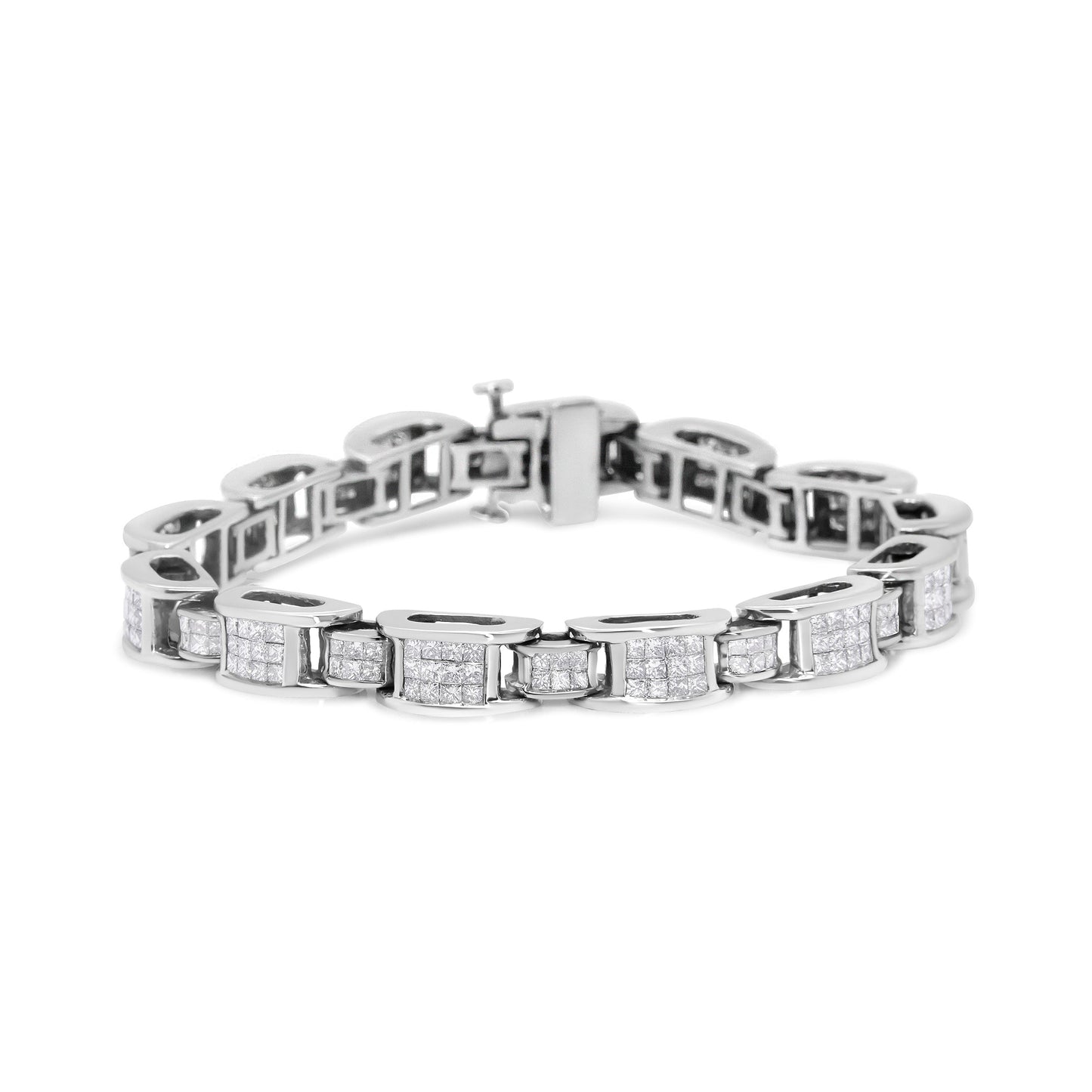 14K White Gold 5.0 Cttw Princess Cut Diamond Invisible Set Alternating Size D Shaped Links Tennis Bracelet (H-I Color, SI2-I1 Clarity) - 7â€