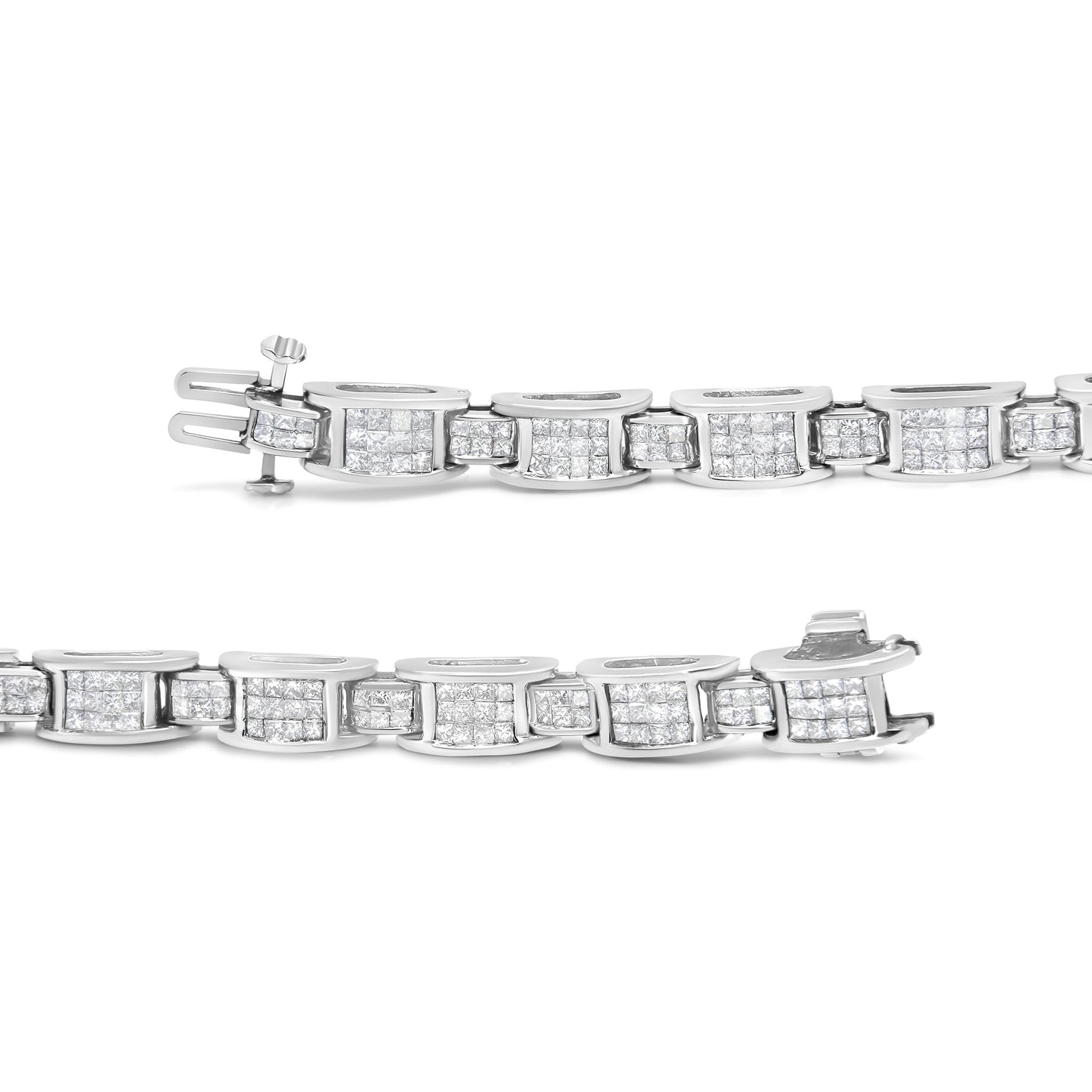 14K White Gold 5.0 Cttw Princess Cut Diamond Invisible Set Alternating Size D Shaped Links Tennis Bracelet (H-I Color, SI2-I1 Clarity) - 7â€