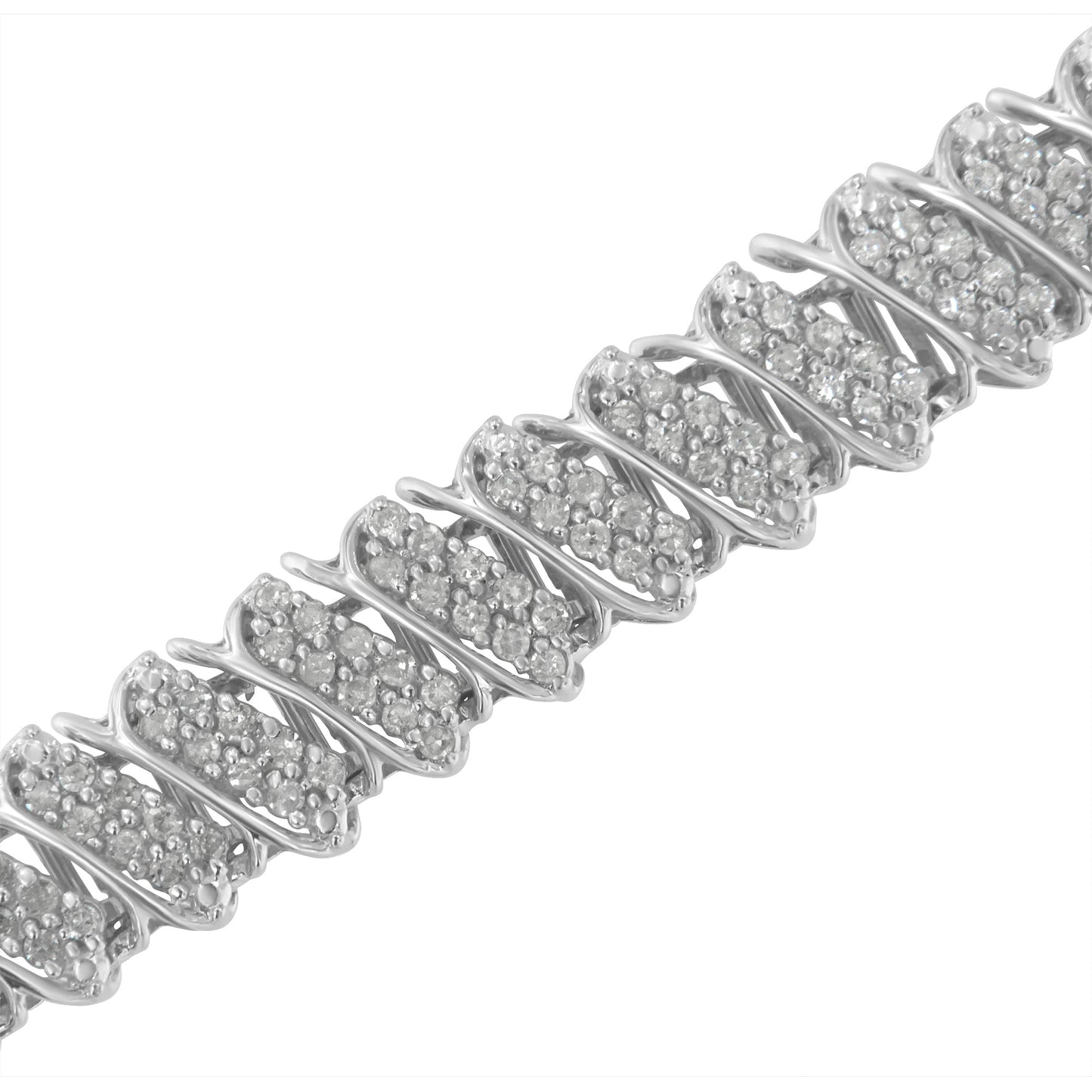 .925 Sterling Silver 3.0 Cttw Diamond Multi Row Cluster Slanted Wave Link 7-¼†Tennis Bracelet (I-J Color, I2-I3 Clarity)