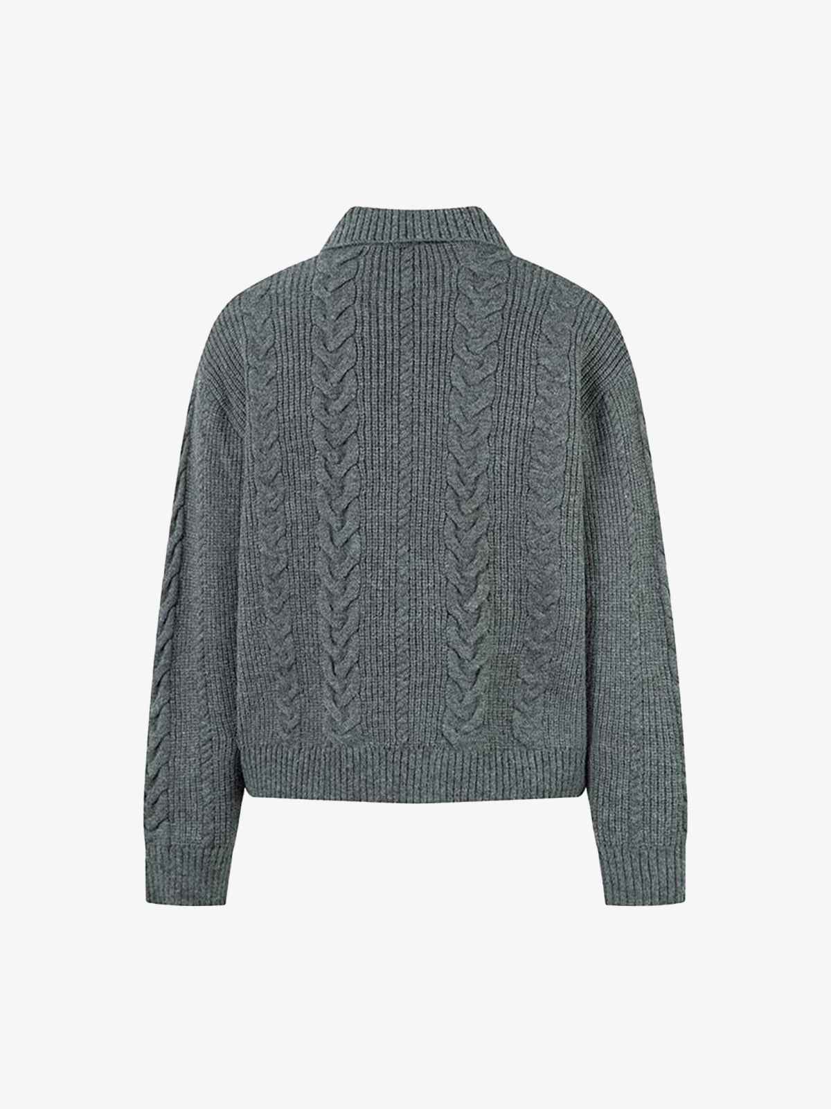 Knitted Vintage Floral Wheat Ear Pattern Double Zip Sweater