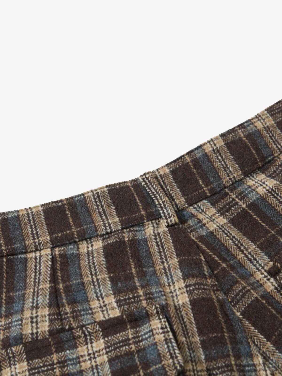 Vintage Plaid Pleated Multi-Pocket Cargo Casual Pants - 2524