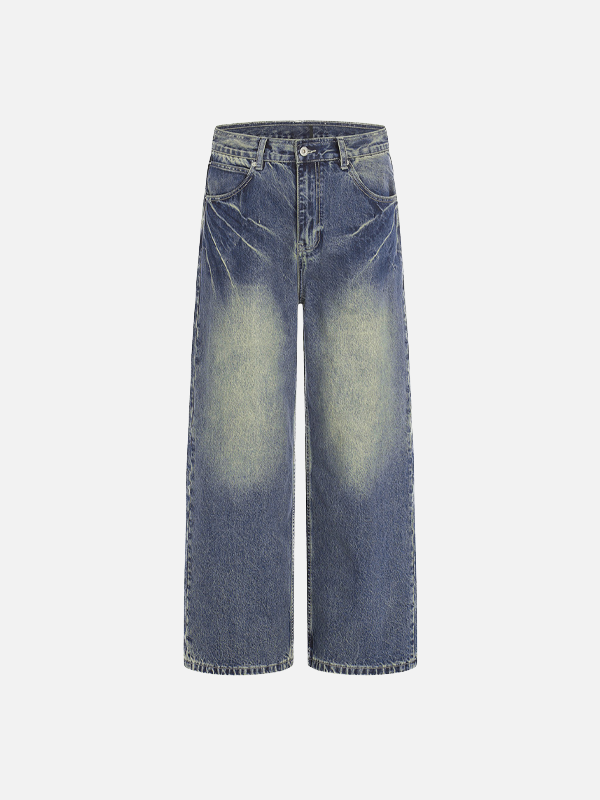Trendy Brand Wash Denim Wide Leg Denim Jeans - Luxuryurbanwear