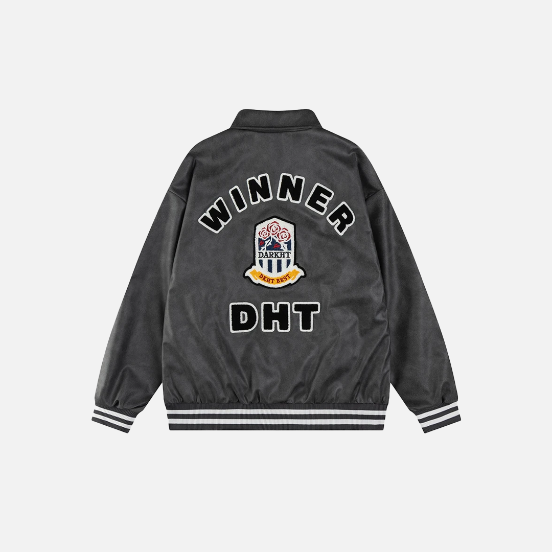 Chic Retro Letter Embroidery Leather Varsity Jacket - Luxuryurbanwear
