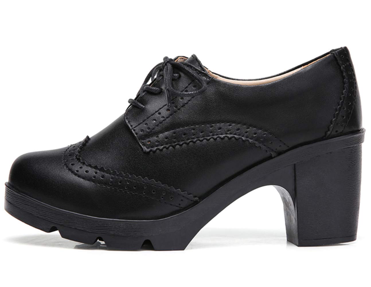 LUW Women's Leather Platform Chunky Oxford Shoes