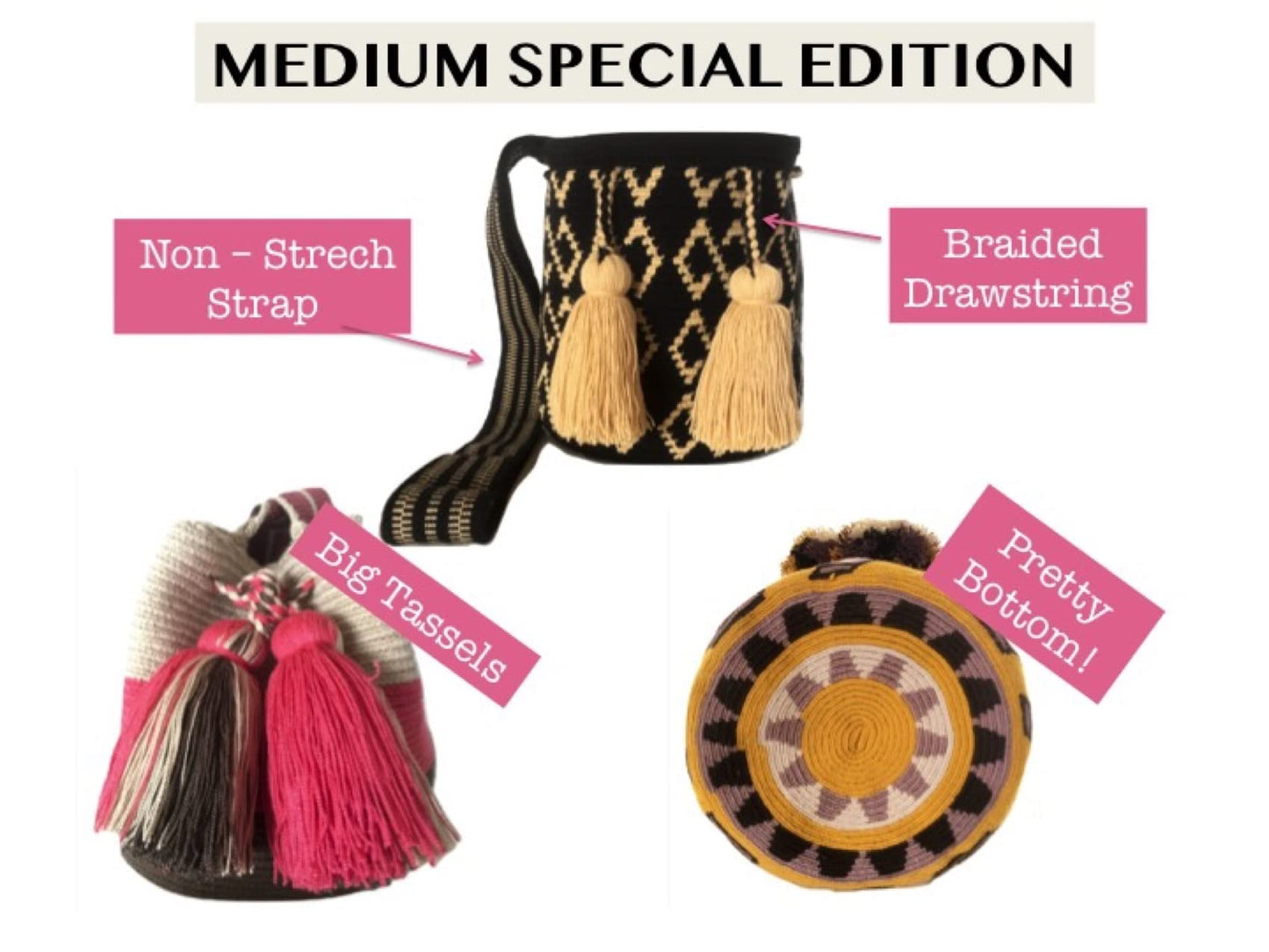 MEDIUM Wayuu Mochila Bag For Women original bolsa tejida colombiana authentic crochet pattern Gift from Colombia | AUTHENTIC WAYUU