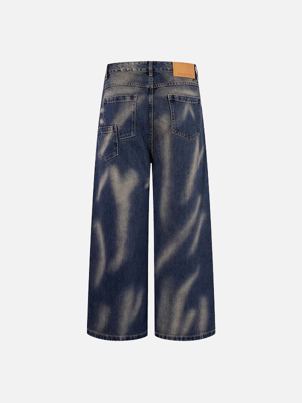 Premium Straight Leg Washed Patchwork Jeans - Luxuryurbanwear
