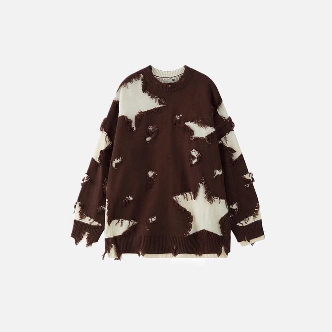 Gothic Trendy Ripped Star Hole Tattered Knit Sweater - Luxuryurbanwear