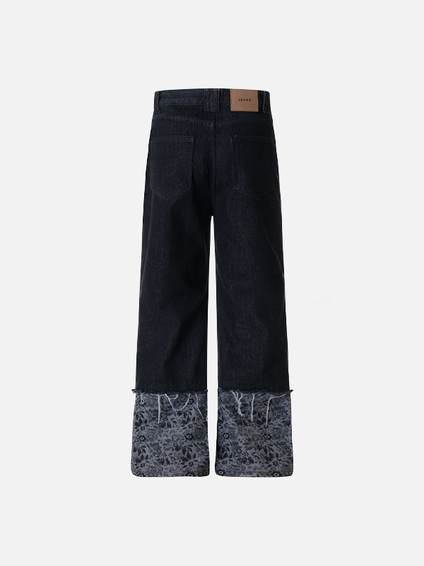 Streetwear Fur Edge Turn Up Denim Jeans - Luxuryurbanwear