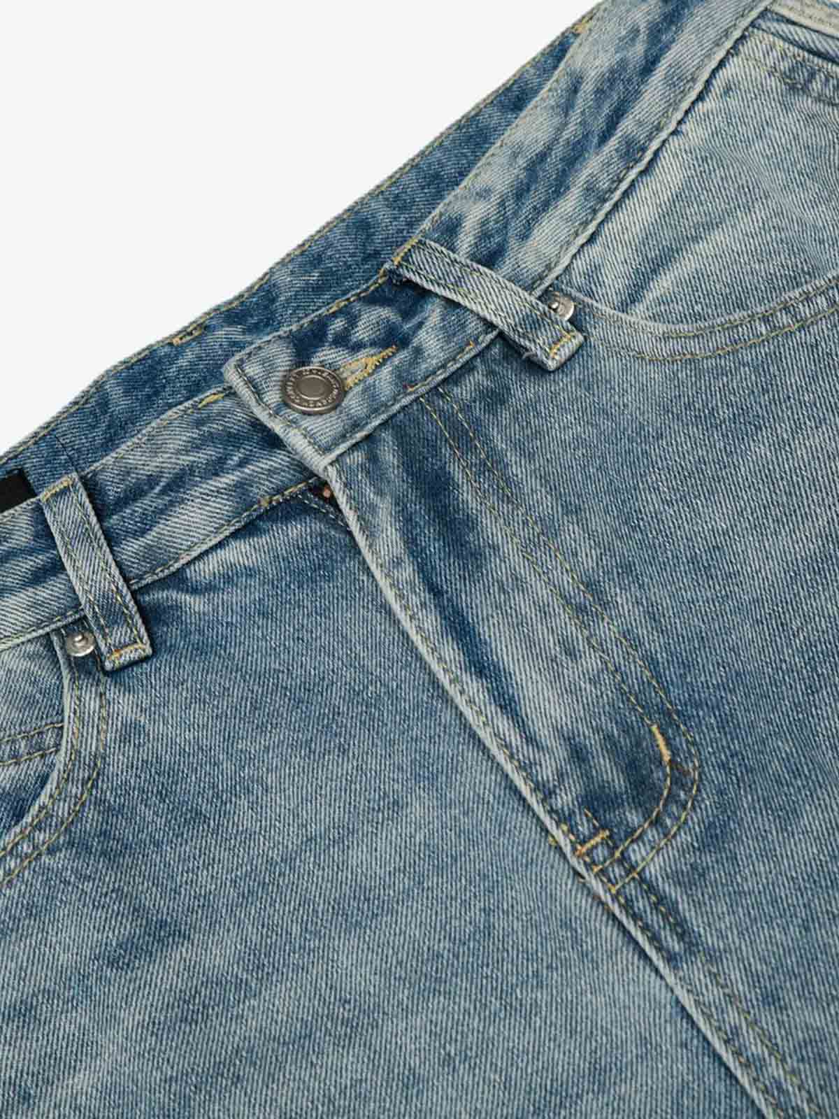 Vintage Washed Side Panel Wide Leg Denim Jeans - Luxuryurbanwear