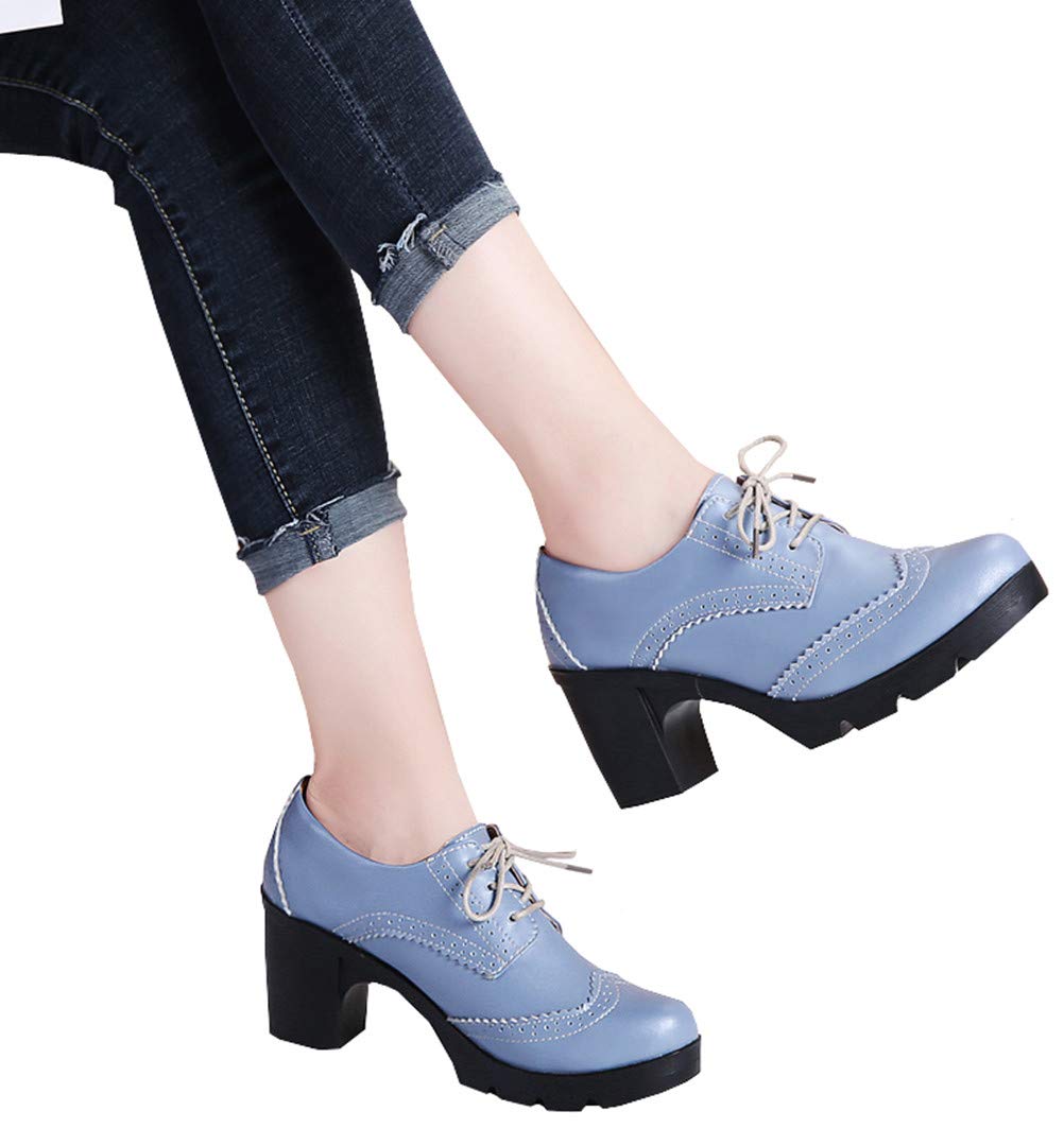 LUW Women's Leather Platform Chunky Oxford Shoes