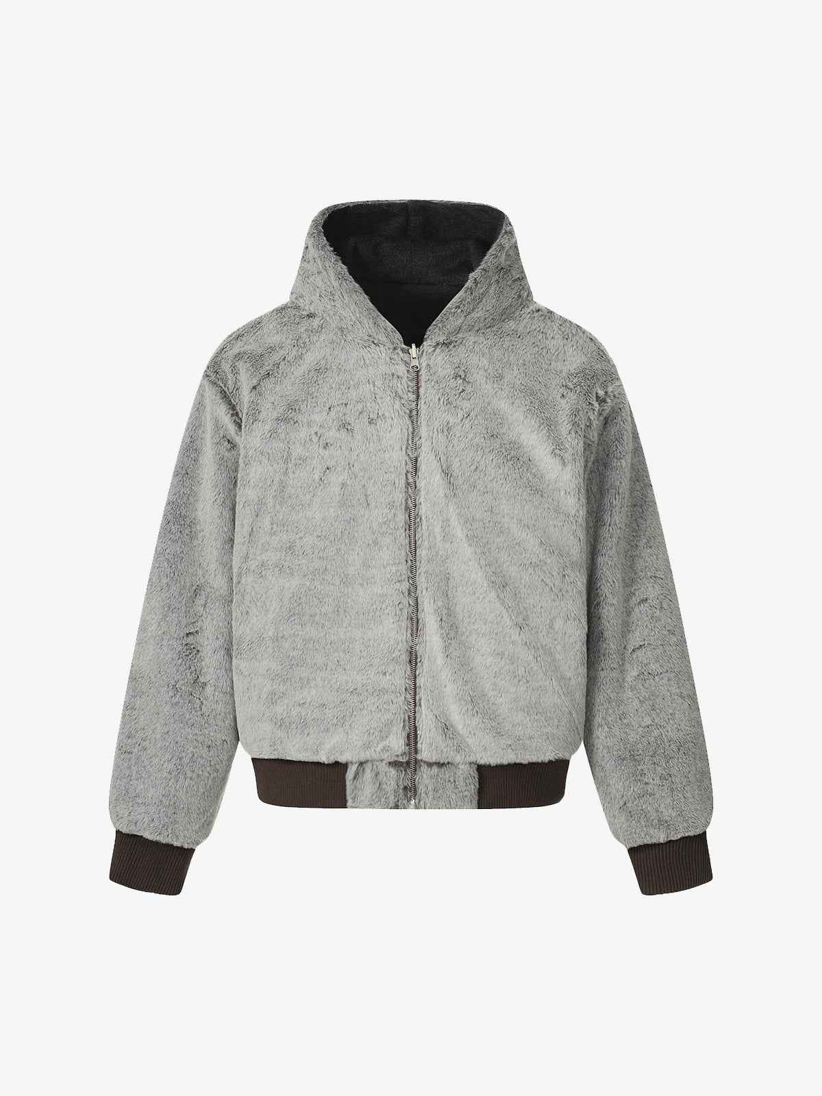 Retro Reversible Fleece Lined Zip-up Hooded Jacket