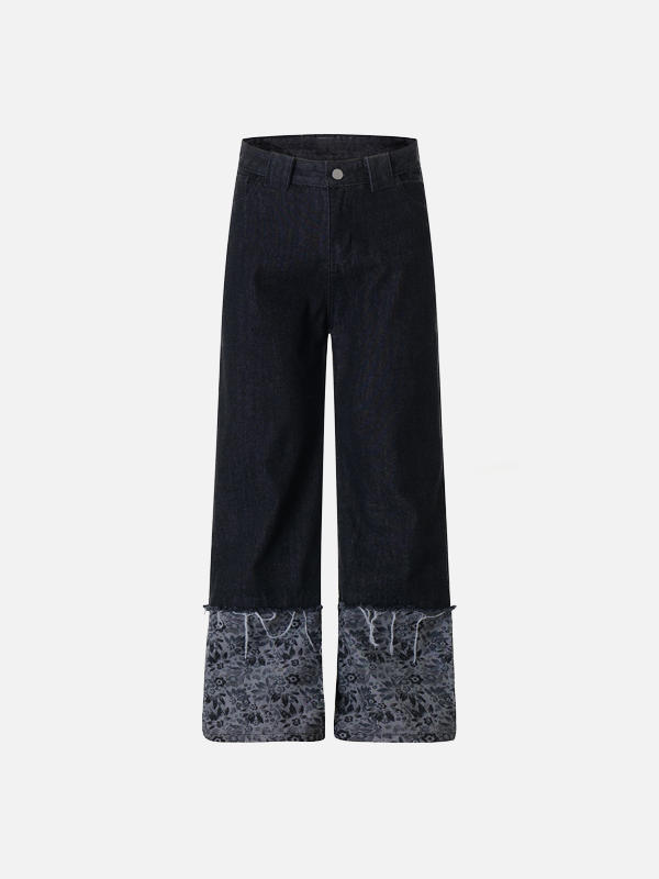 Streetwear Fur Edge Turn Up Denim Jeans - Luxuryurbanwear