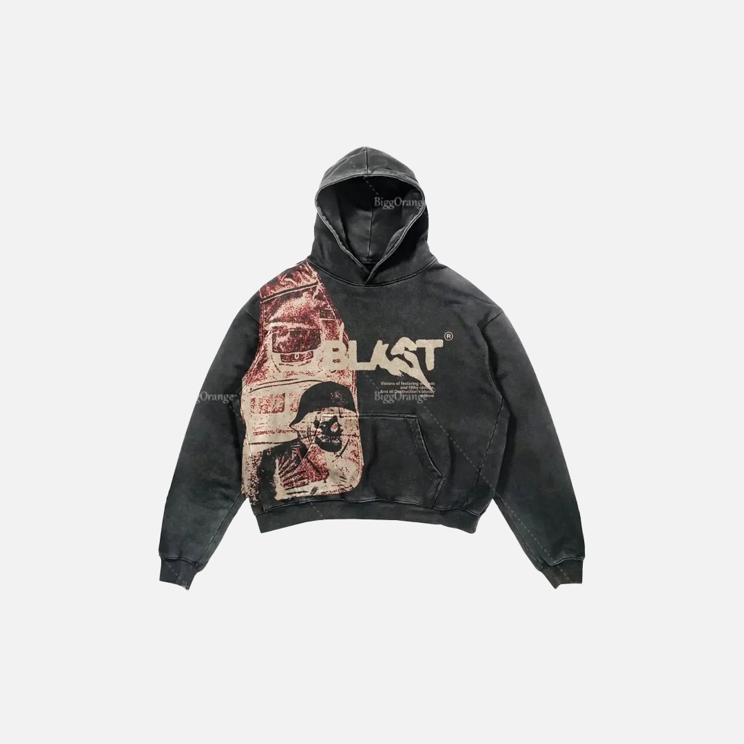 Streetwear Retro Gothic Alphabet Print Skull Hoodie - Luxuryurbanwear