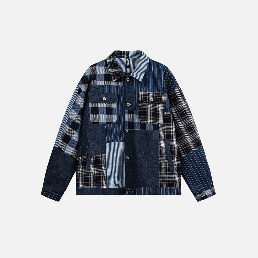Versatile Retro Blue Casual Patchwork Denim Jacket - Luxuryurbanwear