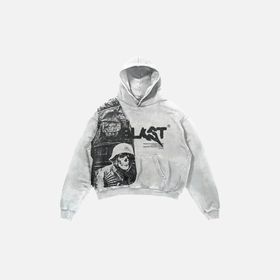 Streetwear Retro Gothic Alphabet Print Skull Hoodie - Luxuryurbanwear