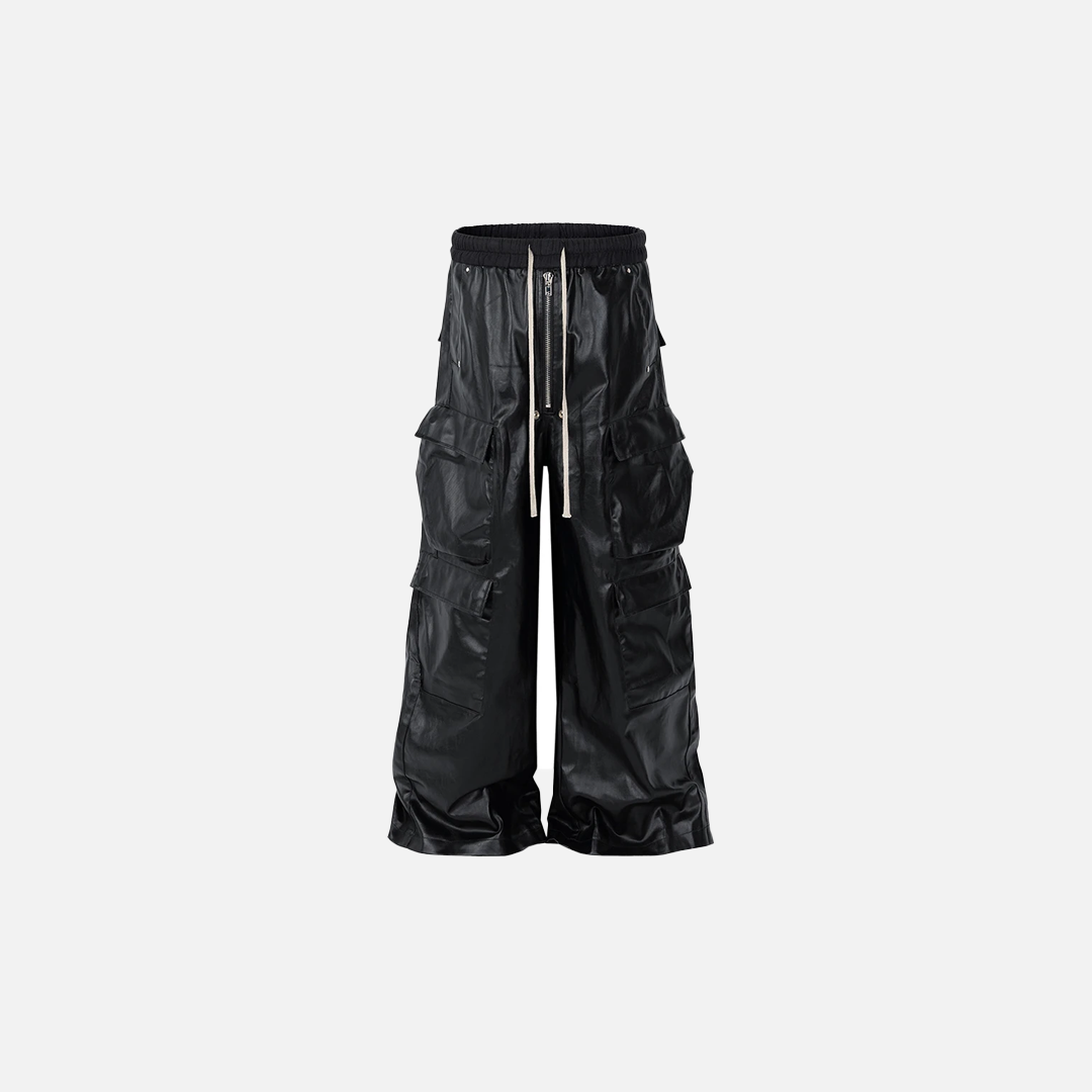 Streetwear Luxury Designer Black Cargo Leather Pants - Luxuryurbanwear