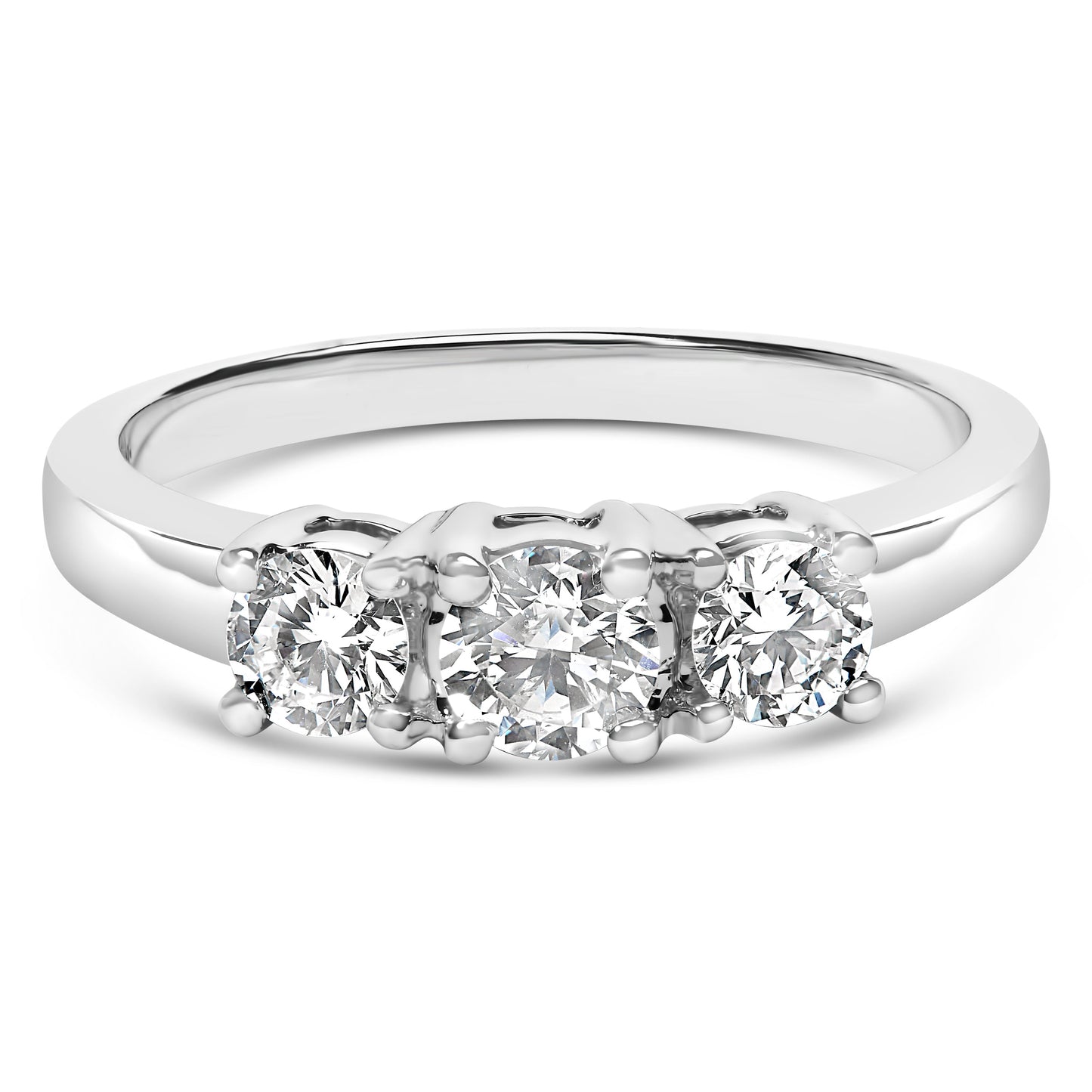 14K White Gold 3/4 Cttw Lab Grown Diamond 3 Stone Ring Band (F-G Color, VS2-SI1 Clarity)- Size 7