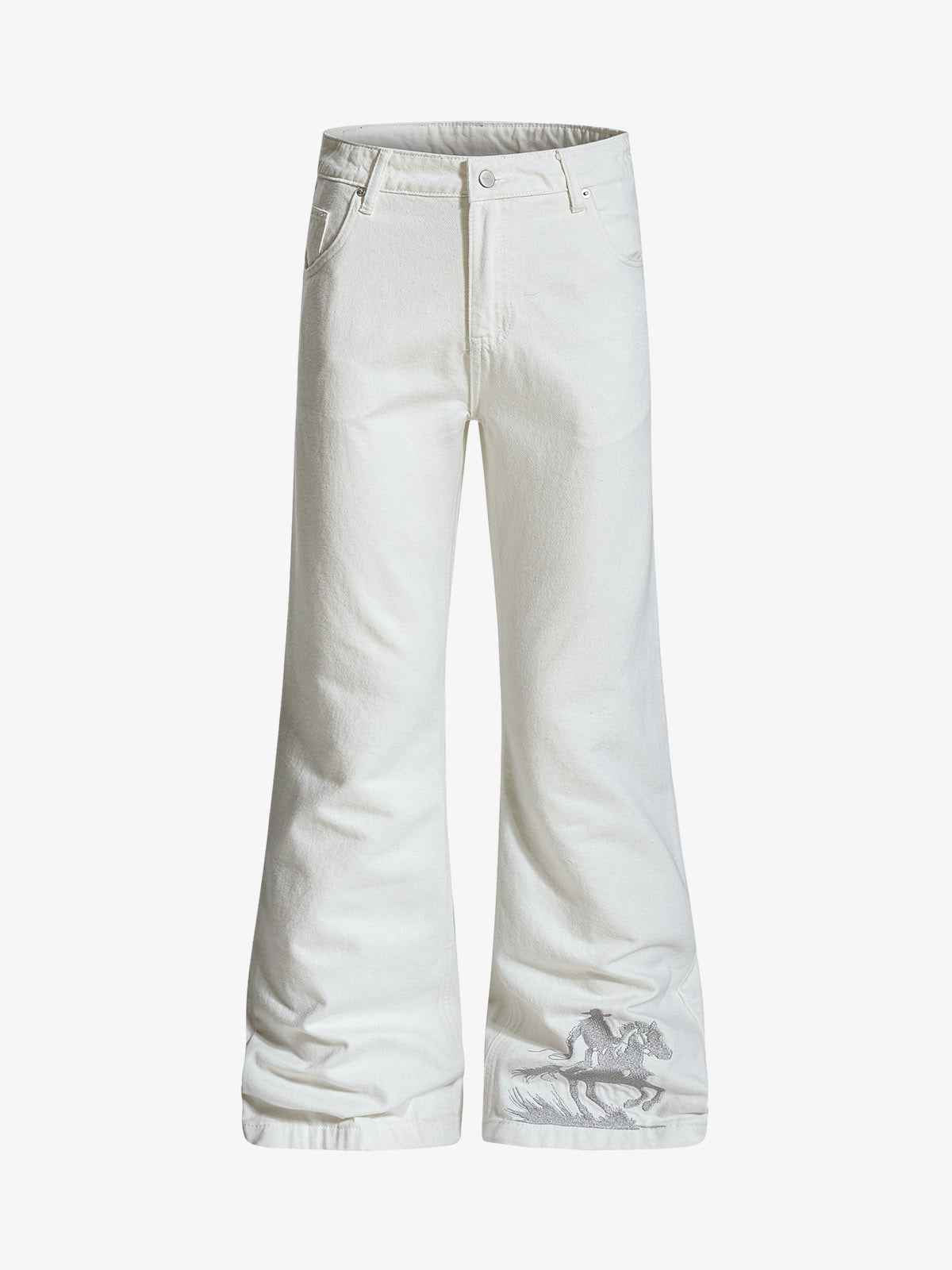 Embroidered Horse Wide Leg Denim Flare Jeans