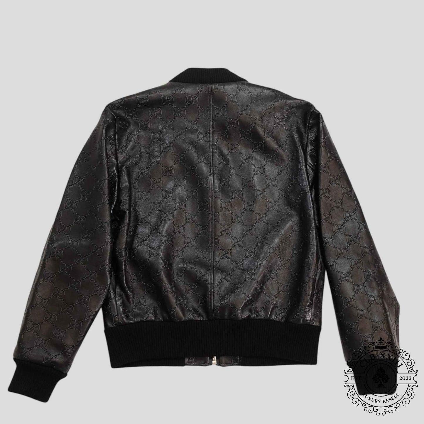 Gucci GG Leather Bomber Jacket in Black