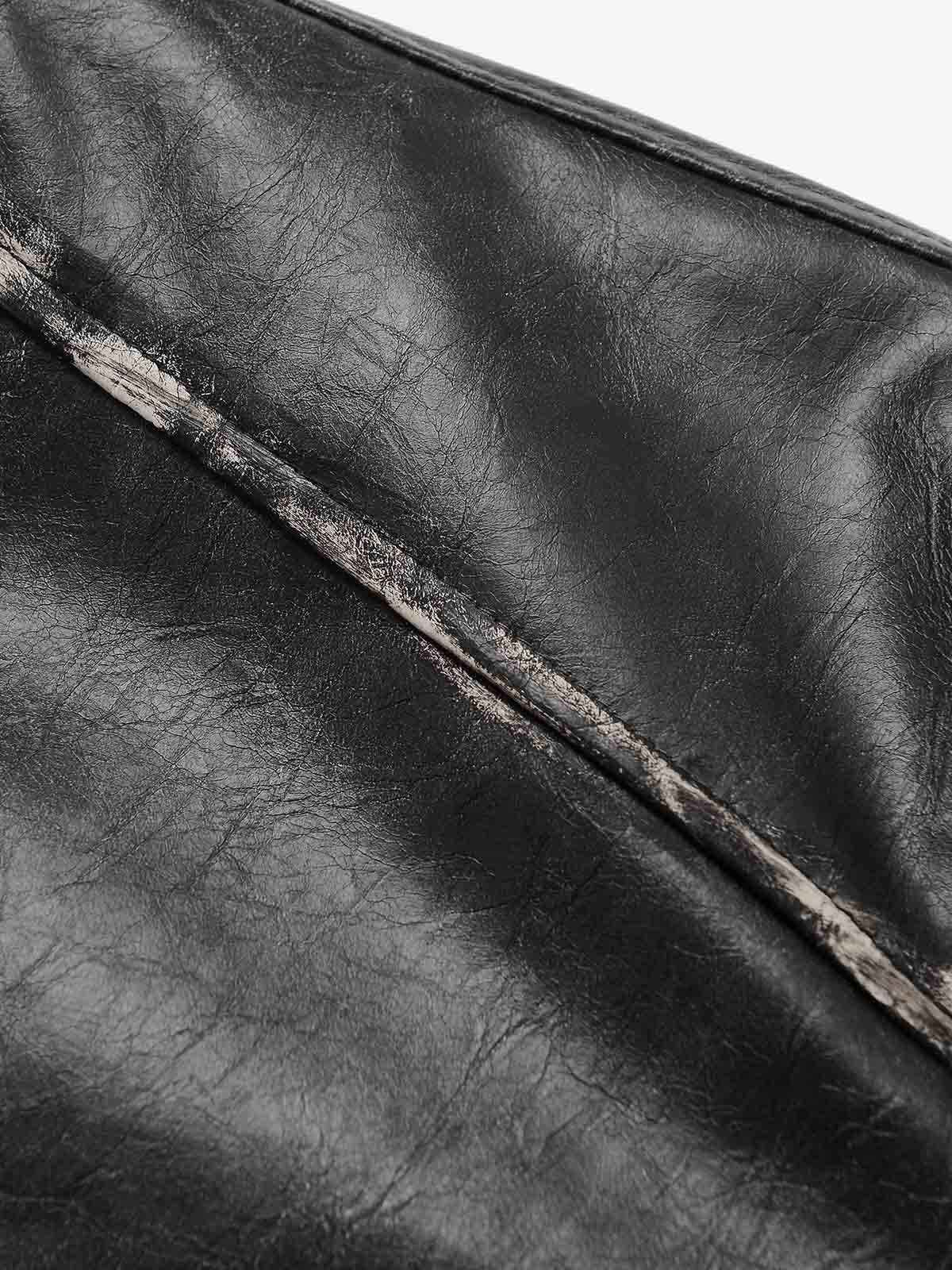 Retro Leather Stand-Collar Elastic Hem Jacket