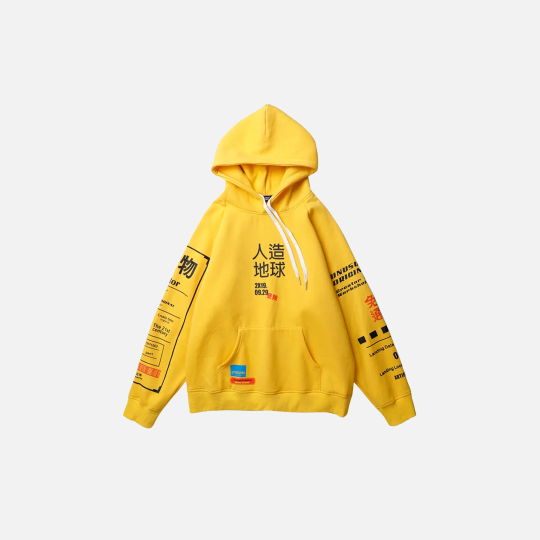 Comfortable Graffiti Kanji Graphic Hip Hop Hoodie - Luxuryurbanwear