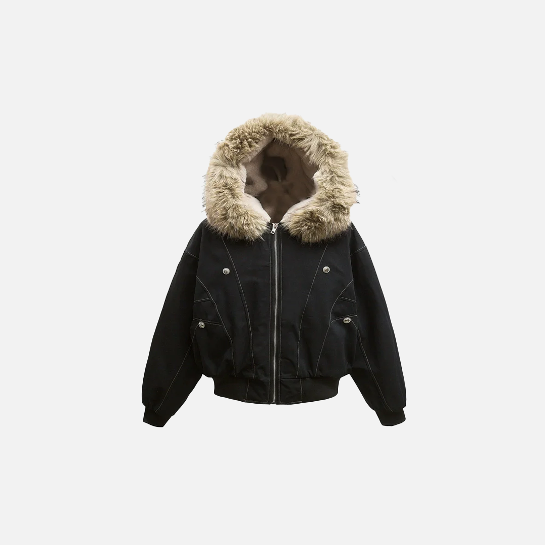 Arctic Luxe Fur-Trimmed Hooded Bomber Jacket - Luxuryurbanwear