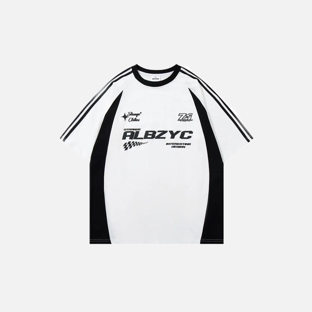 Y2K Graphic Patchwork Racing Cotton T-Shirt - Luxuryurbanwear