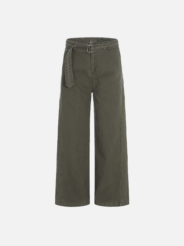 American Style Solid Color With Belt Wide Leg Pants - Luxuryurbanwear