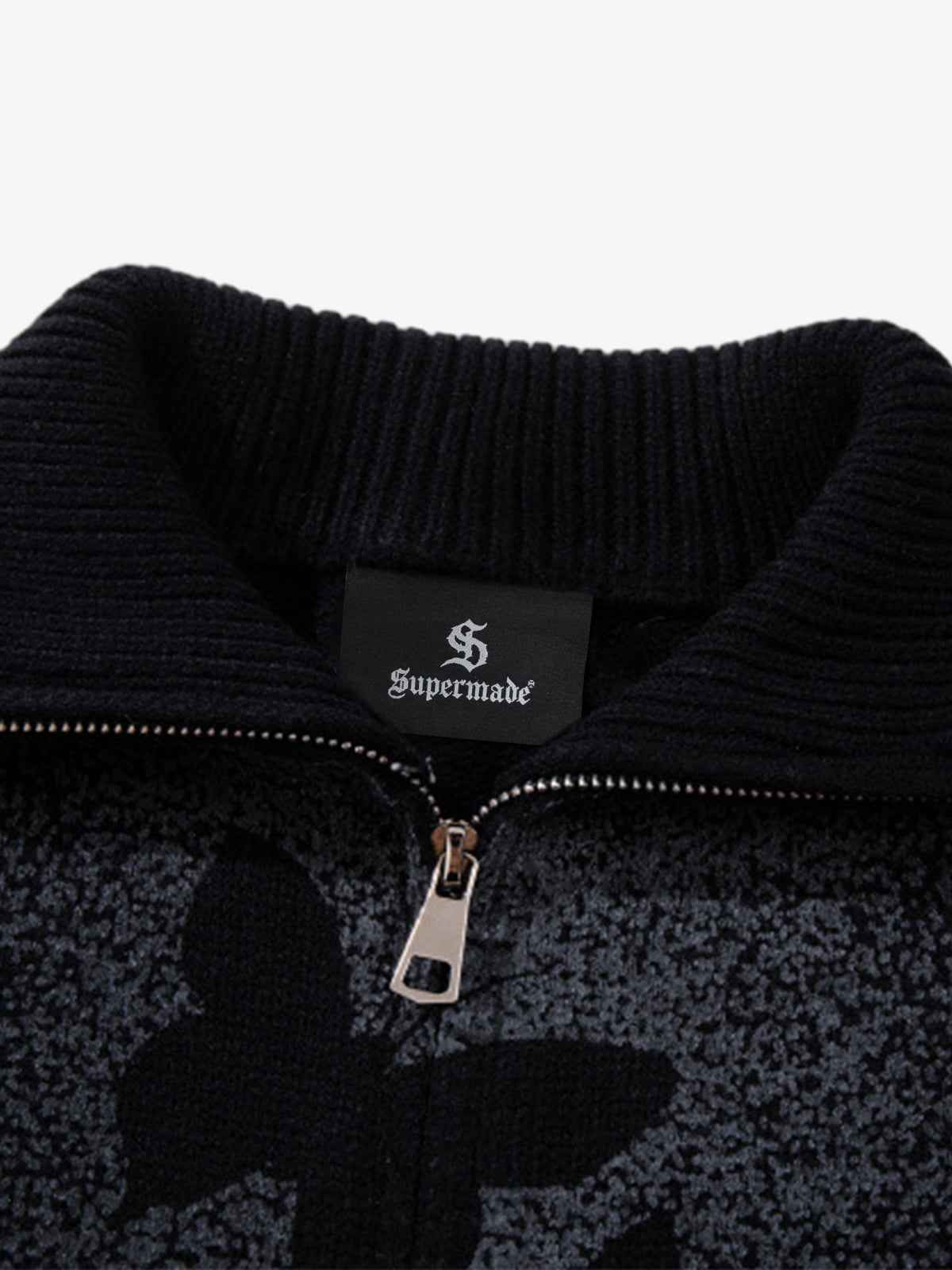 Street Dark Phantom Butterfly Stand-Collar Knit Cardigan Sweater