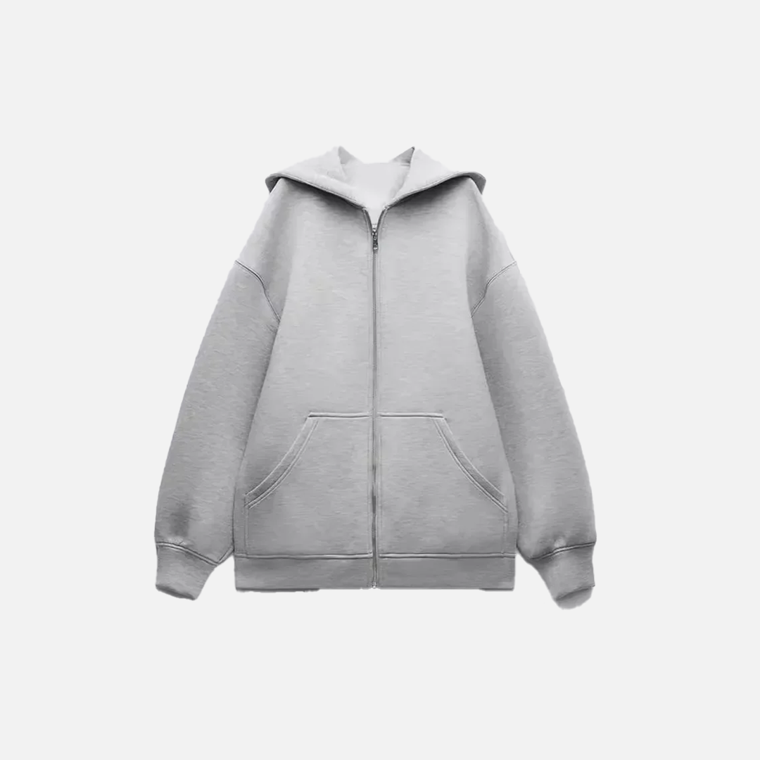 Streetwear Cozy Gray Long Sleeve Zipper Sweatshirt - Luxuryurbanwear