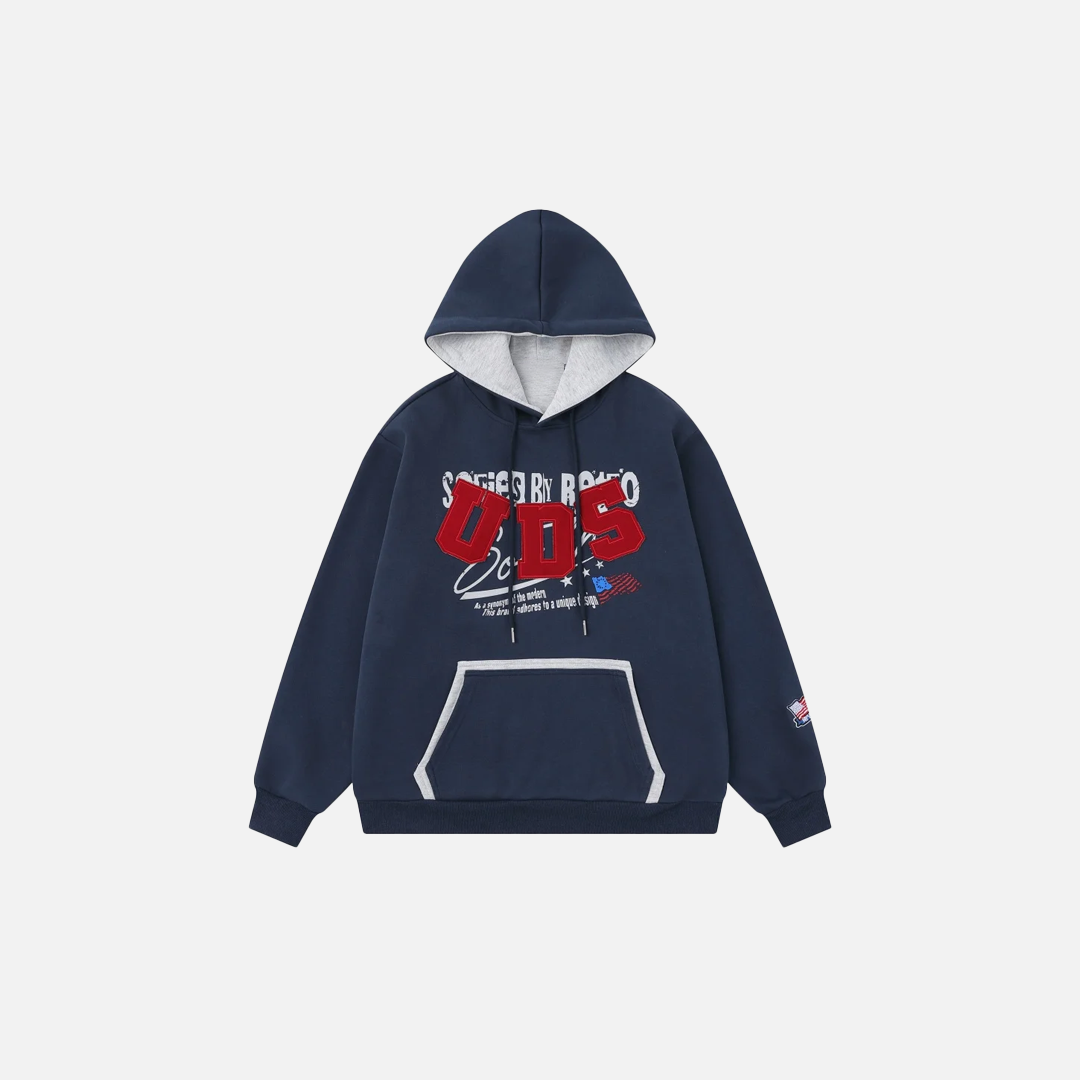 Retro Contrast Paneled Casual Front Pocket Hoodie - Luxuryurbanwear