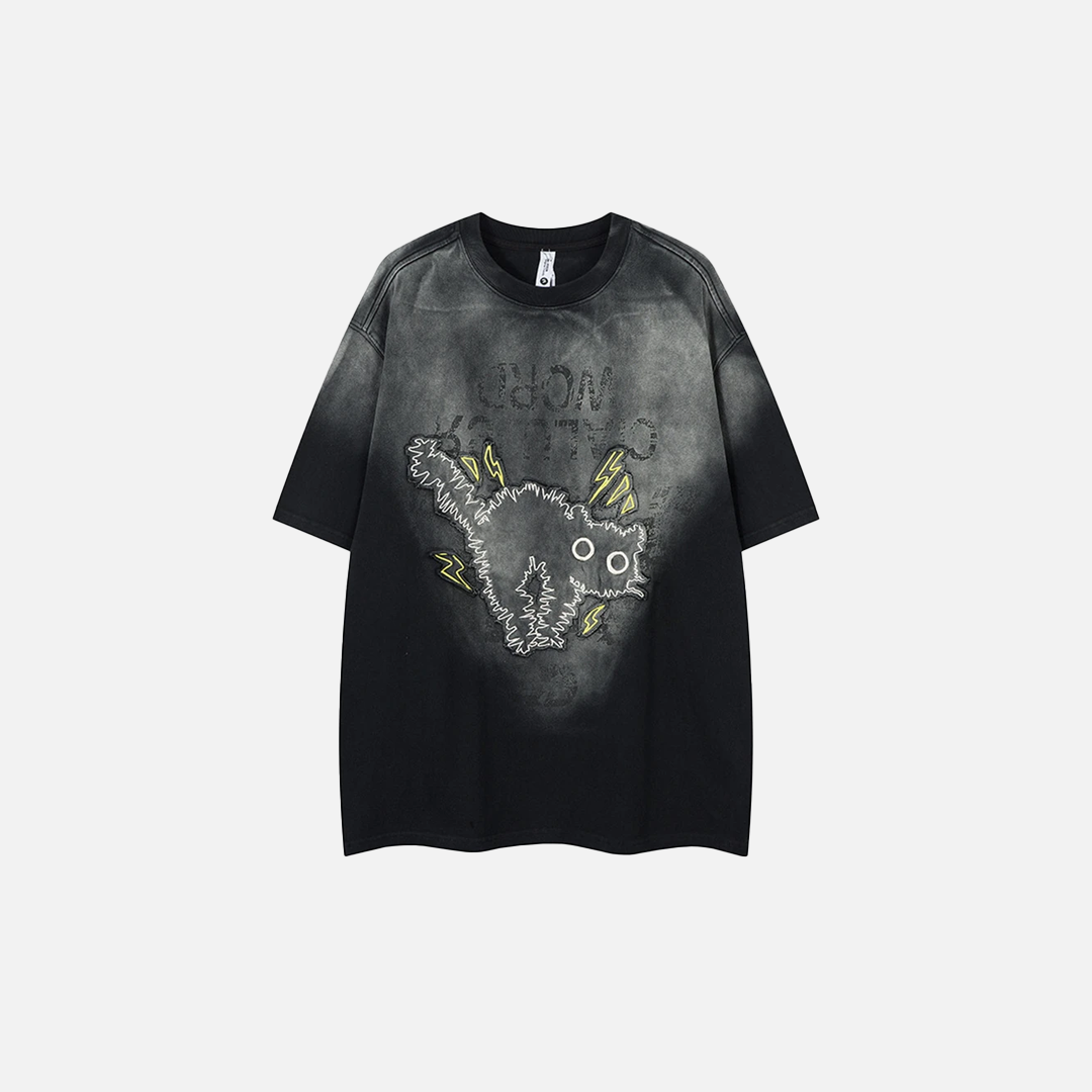 Y2K Embroidered Patch Cat Hip-hop Oversize T-Shirt - Luxuryurbanwear