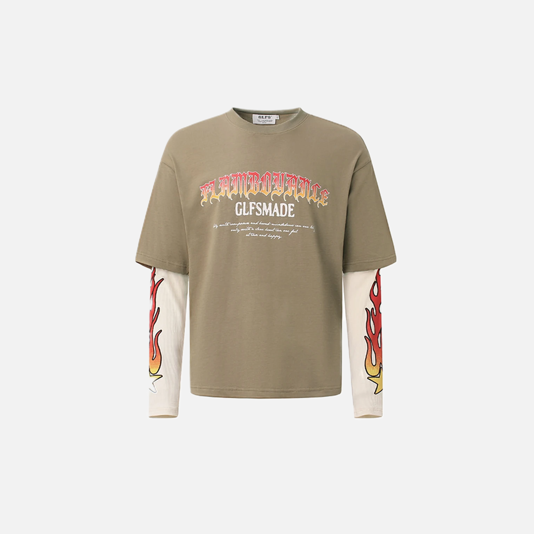 Y2K Flame Fake Two Piece Graphic Long Sleeve T-Shirt - Luxuryurbanwear