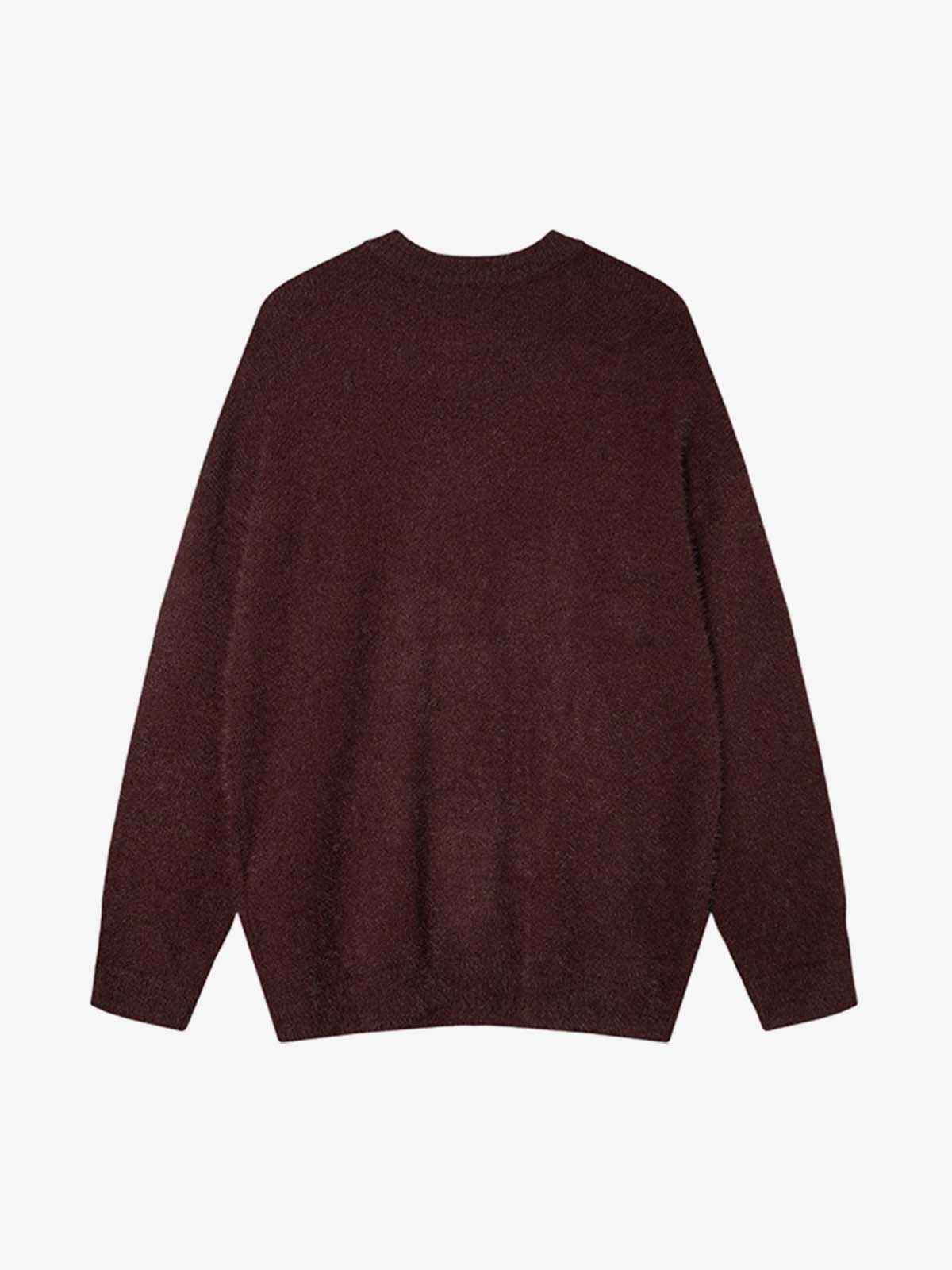 Burning Letter Jacquard Fuzzy Mohair Knit Sweater
