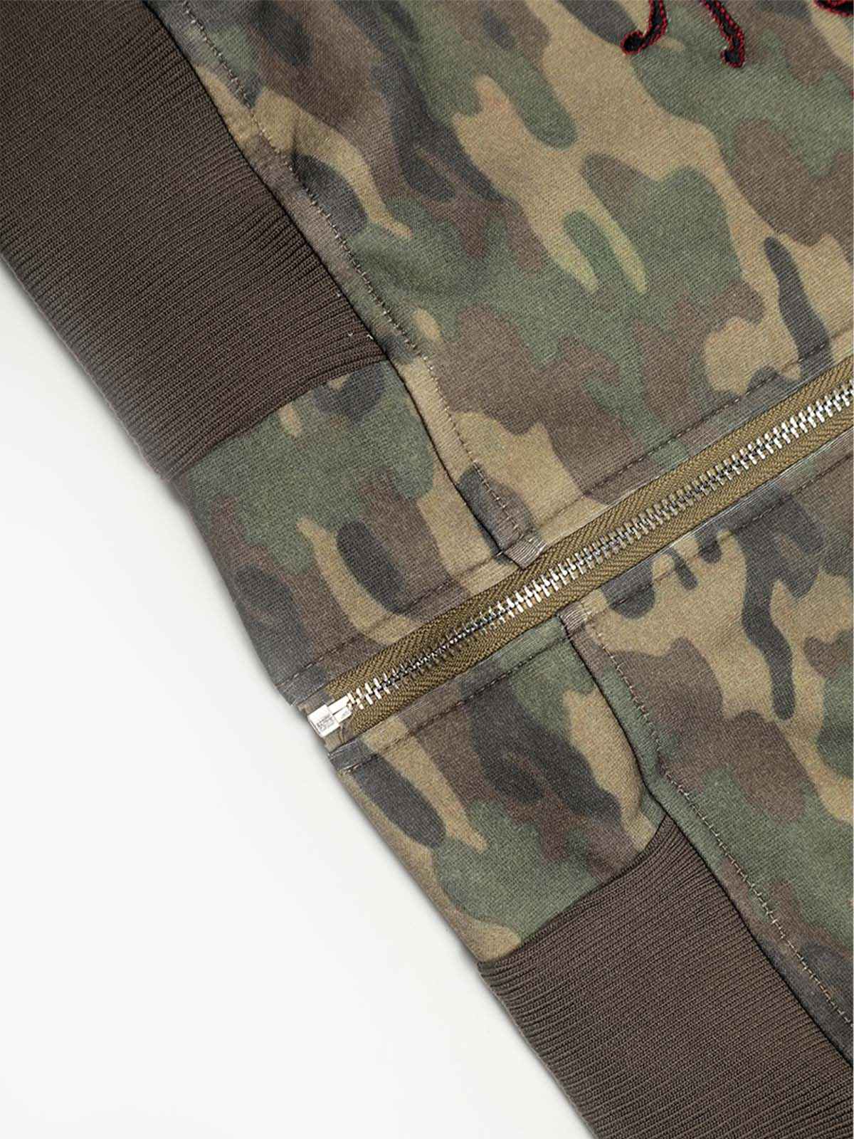 Vintage Heavy Embroidery Camo Zip-Up Hoodie